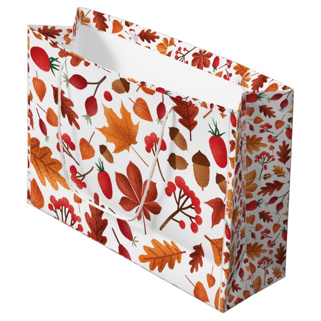 Erntedank Herbstblätter und Berries Große Geschenktüte (Vorderseite Schrägansicht)