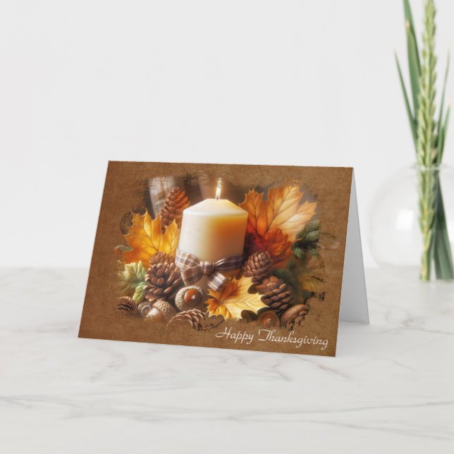 Erntedank Herbstkerze mit Kernen Karte (Vorderseite)