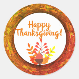 Erntedank Herbstleaves & Acorn Runder Aufkleber