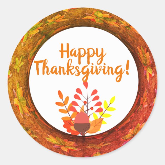 Erntedank Herbstleaves & Acorn Runder Aufkleber (Vorderseite)