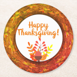 Erntedank Herbstleaves & Acorn Runder Pappuntersetzer