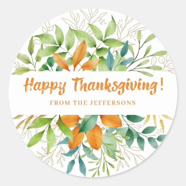 Erntedank Herbstleaves Wasserfarbenfallen Orange Runder Aufkleber (Vorderseite)