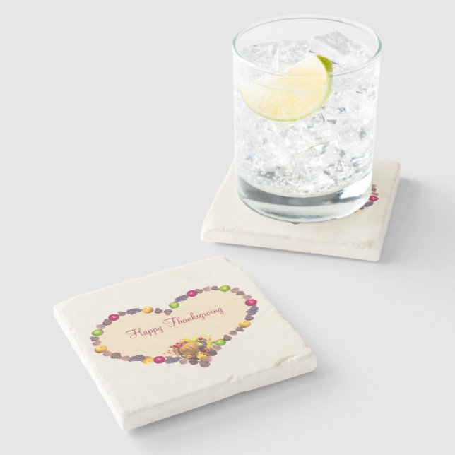 Erntedank Herz und Cornucopia Steinuntersetzer (Seitenansicht)