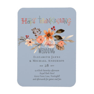 Erntedank Hochzeit Einladungen Dusty Blue Orange Magnet