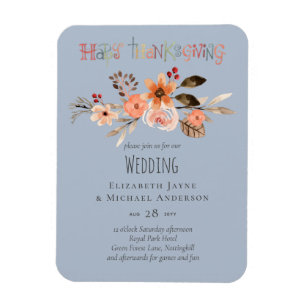 Erntedank-Hochzeitseinladungen Staubblau Orange Magnet