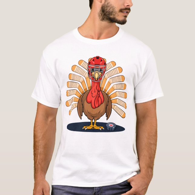 Erntedank Hockey Funny Turkey Jungs Männer T-Shirt (Vorderseite)