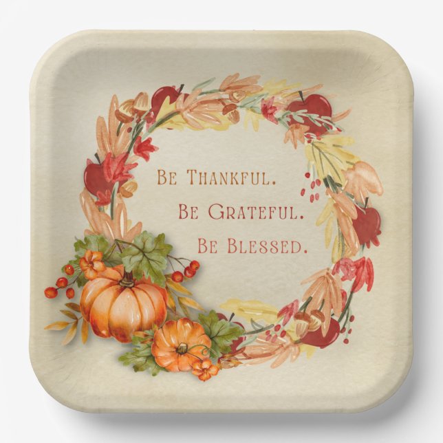 Erntedank Holiday 9" Square Paper Plate Pappteller (Vorderseite)