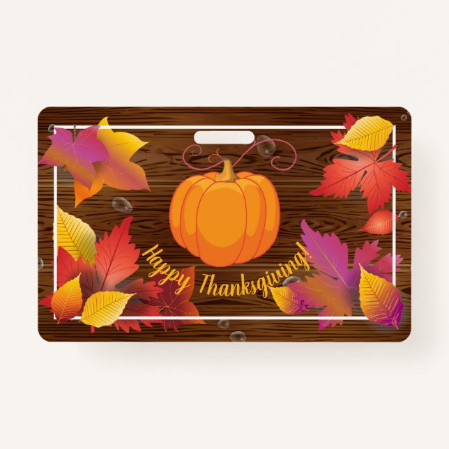 Erntedank Holiday Fall Maple Blätter, Holzdekor Ausweis (Vorderseite)