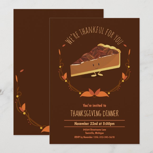 Erntedank Holiday Happy Pecan Pie Einladung (Vorne/Hinten)