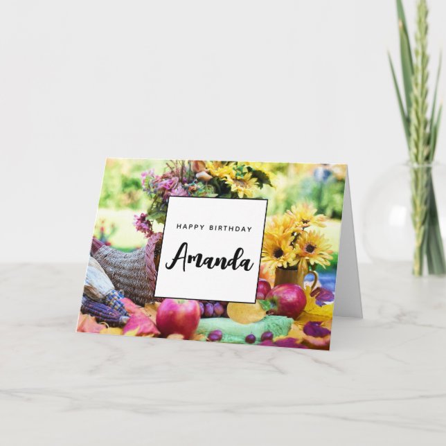 Erntedank Holiday Herbst Erntetisch Geburtstag Karte (Vorderseite)