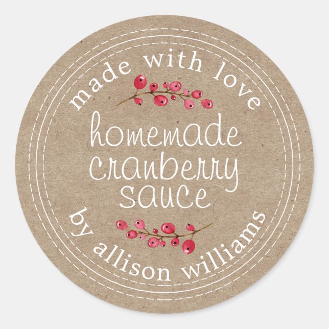 Erntedank Homemade Cranberry Sauce Kraft Runder Aufkleber (Vorderseite)