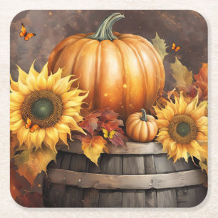 Erntedank Hübsch Pumpkin Sonnenblumen Rechteckiger Pappuntersetzer