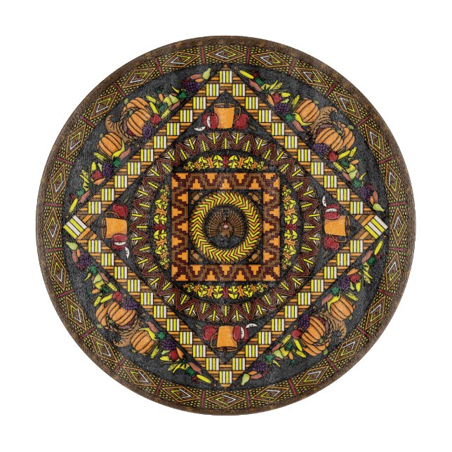 Erntedank Icons Glass Cutting Board Schneidebrett (Vorderseite)