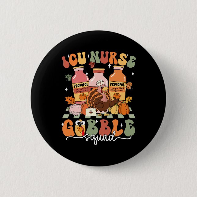 Erntedank Icu Nurse Gobble Squad Fall Scrub Top Button (Vorderseite)