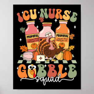 Erntedank Icu Nurse Gobble Squad Fall Scrub Top Poster