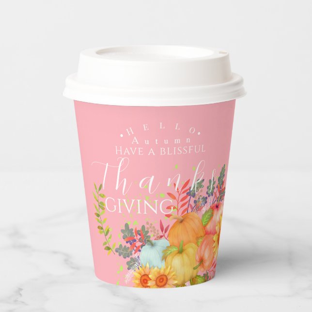 Erntedank im Herbst - rosa Papierstaufeln Pappbecher (Vorderseite)