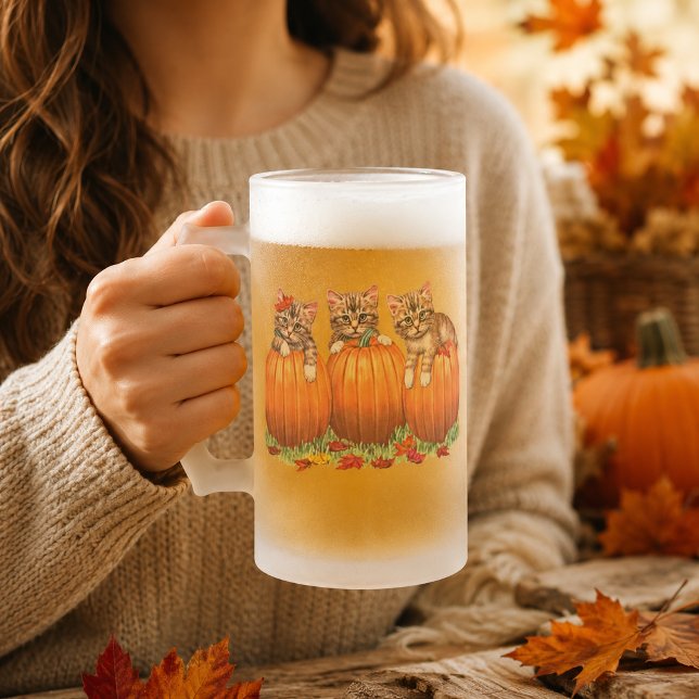 Erntedank ist das Meow der Katze Mattglas Bierglas (Thanksgiving is the Cat's Meow Frosted Glass Beer Mug)