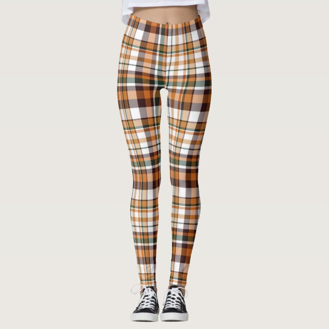 Erntedank kariertes Tartan-Muster Leggings (Vorderseite)