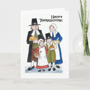 Erntedank-Karte mit Pilgern Feiertagskarte