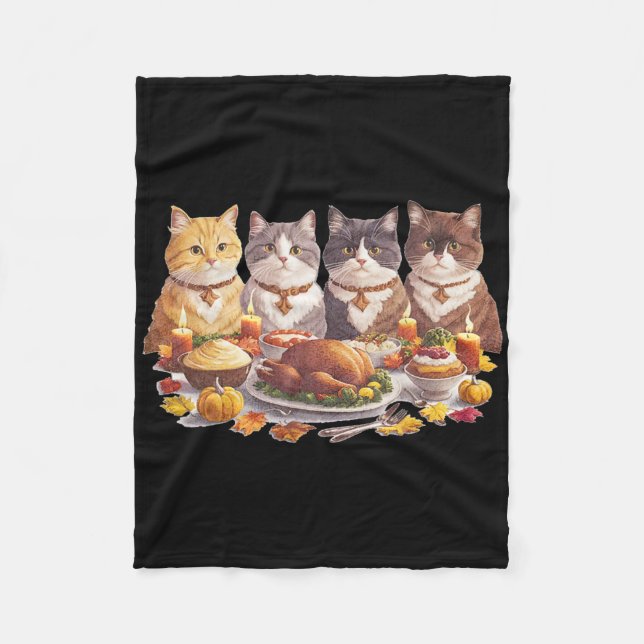 Erntedank-Katzen-Dinner-Fest Vintage-Herbst Fleecedecke (Vorderseite)