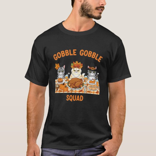 Erntedank-Katzen Gackern Gackern Squad Lustiges Ab T-Shirt (Vorderseite)