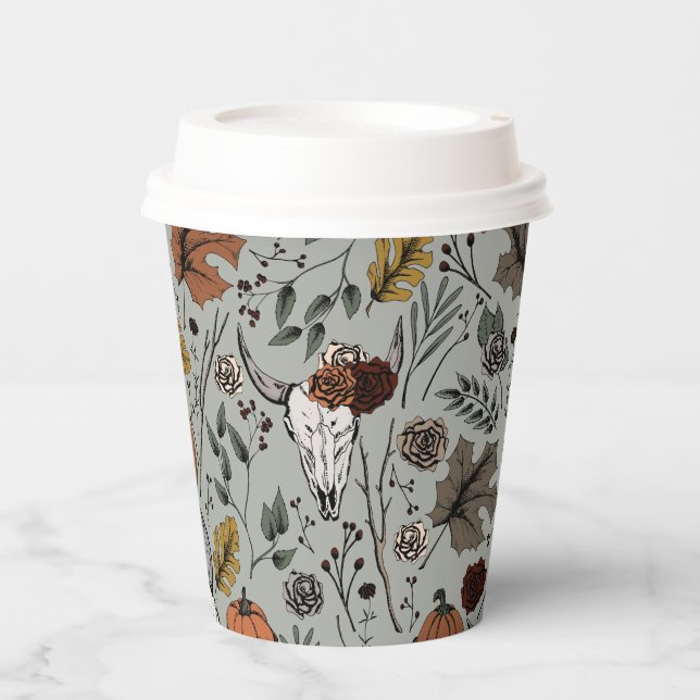 Erntedank Kuh Skull Fall Ernte Pappbecher (Vorderseite)