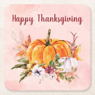 Erntedank Kürbis und Blume mit Textquadrat Rechteckiger Pappuntersetzer