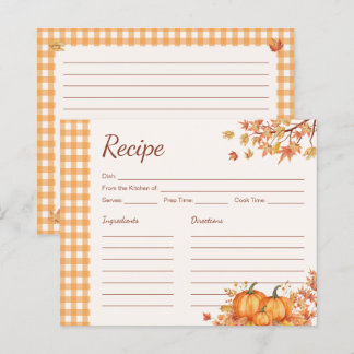Erntedank-Kürbisernte-Gingham-Rezeptkarte