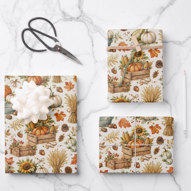 Erntedank Kürbisgarten Thanksgiving Geschenkpapier Set (Vorderseite)