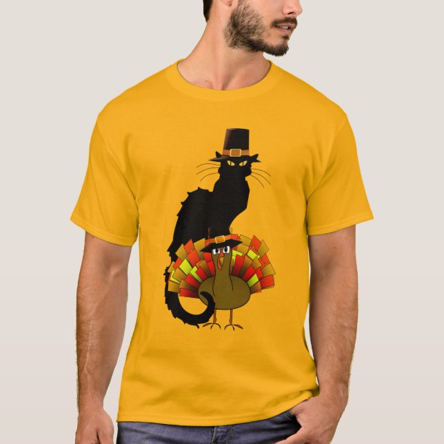 Erntedank Le Chat Noir mit der Türkei T-Shirt (Vorderseite)