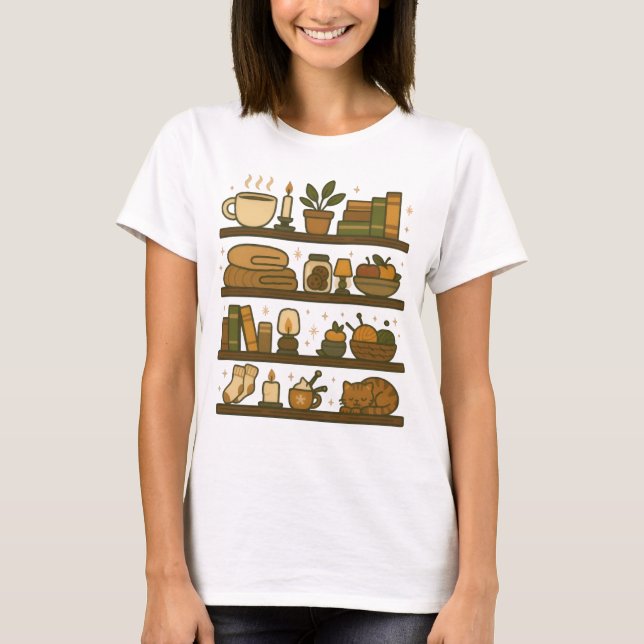 Erntedank Library - Gemütliche Herbstvorlesungsfen T-Shirt (Vorderseite)
