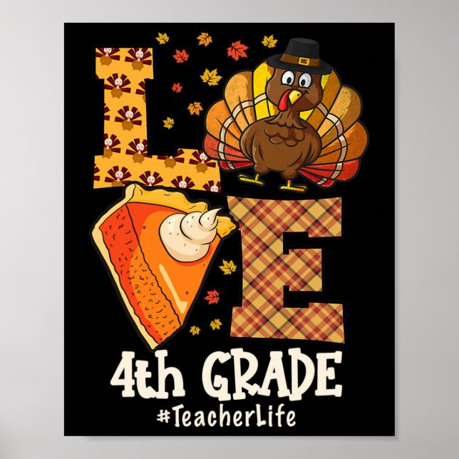 Erntedank Liebe 4. Klasse Lehrer Truthahn Herbst  Poster (Vorne)
