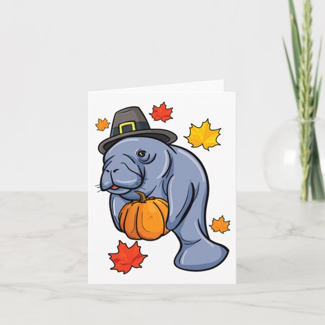 Erntedank Manatee Pilgrim Fall Pumpkin Dugong Karte (Vorderseite)