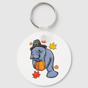 Erntedank Manatee Pilgrim Fall Pumpkin Dugong Schlüsselanhänger