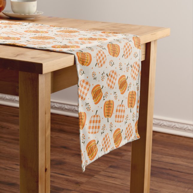 Erntedank Menu Pumpkin Gingham Table Runner Kurzer Tischläufer (Beispiel)