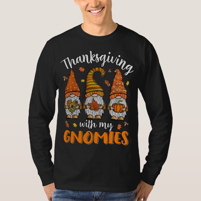 Erntedank mit meinen Gnomen Herbstgnomen länger T-Shirt (Vorderseite)