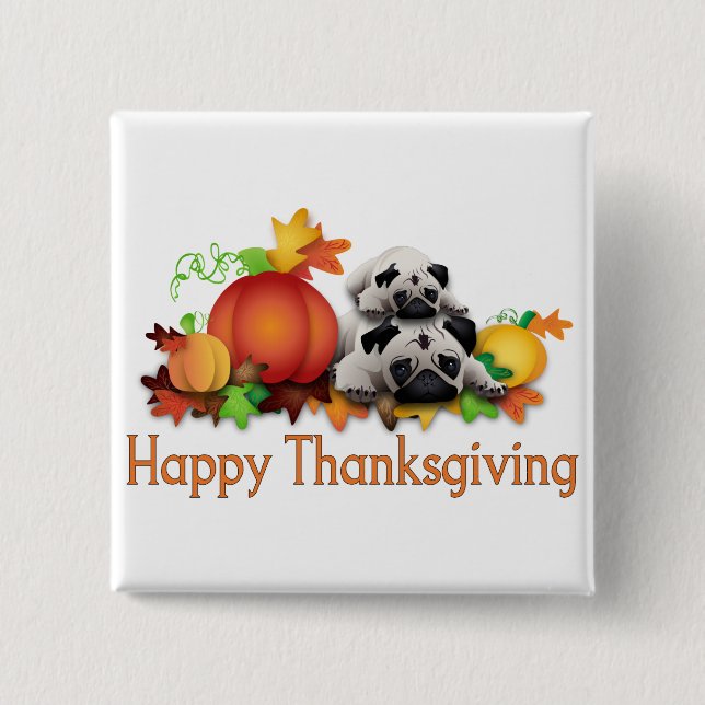 Erntedank Möpsen und Pumpkins Geschenke, T-Shirts Button (Vorderseite)