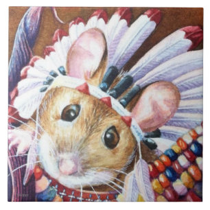 Erntedank Native American Mouse Wasserfarben Art  Fliese