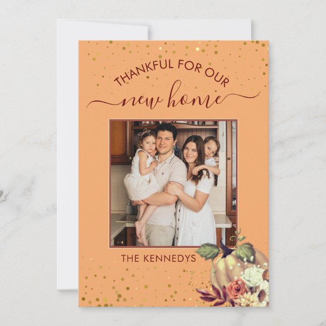 Erntedank New Zuhause Foto Holiday Moving Ankündigung (Vorderseite)