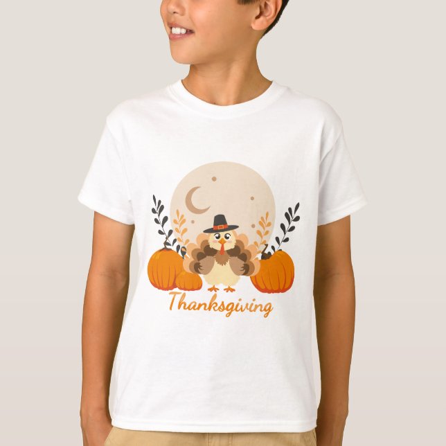 Erntedank Niedlich Fall Türkei Orange Pumpkins T-Shirt (Vorderseite)