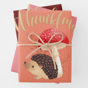 Erntedank Niedlich Kawaii Igel, Herbst, Herbst Geschenkpapier Set