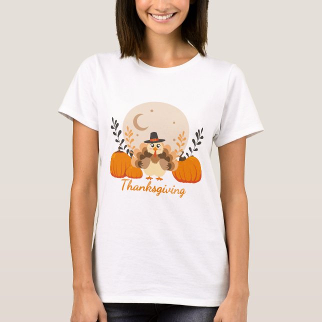 Erntedank Niedlich Orange Turkey Pumpkin T-Shirt (Vorderseite)