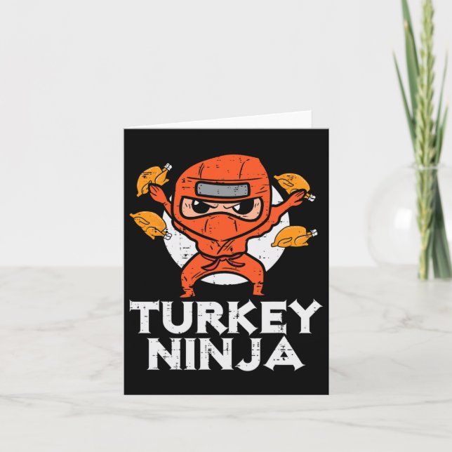 Erntedank Ninja Turkey Funny Fall Boys Kinder Tod  Karte (Vorderseite)