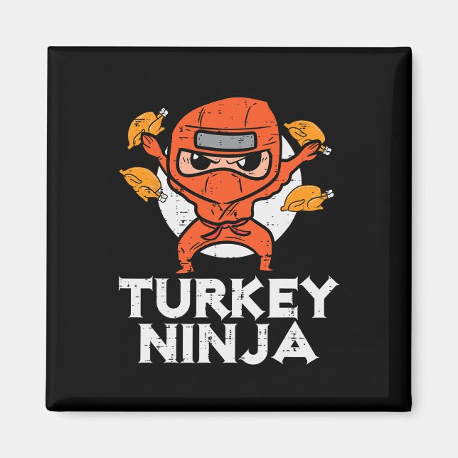 Erntedank Ninja Turkey Funny Fall Boys Kinder Tod  Magnet (Vorne)