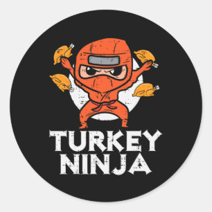 Erntedank Ninja Turkey Funny Fall Boys Kinder Tod  Runder Aufkleber