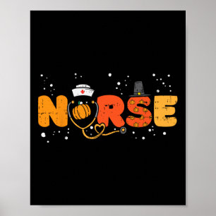 Erntedank Nurse Stethoscope Herbstfall Scrub T Poster