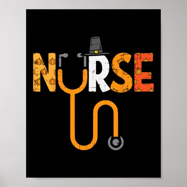 Erntedank Nurse Stethoscope Nursing Fall Scrub Poster (Vorne)
