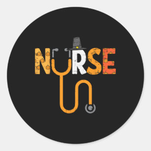 Erntedank Nurse Stethoscope Nursing Fall Scrub Runder Aufkleber