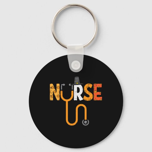 Erntedank Nurse Stethoscope Nursing Fall Scrub Schlüsselanhänger (Vorderseite)
