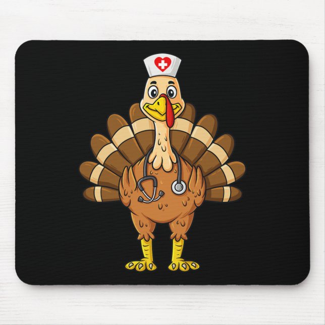 Erntedank Nurse Turkey Scrub Spaß Pflege Mousepad (Vorne)